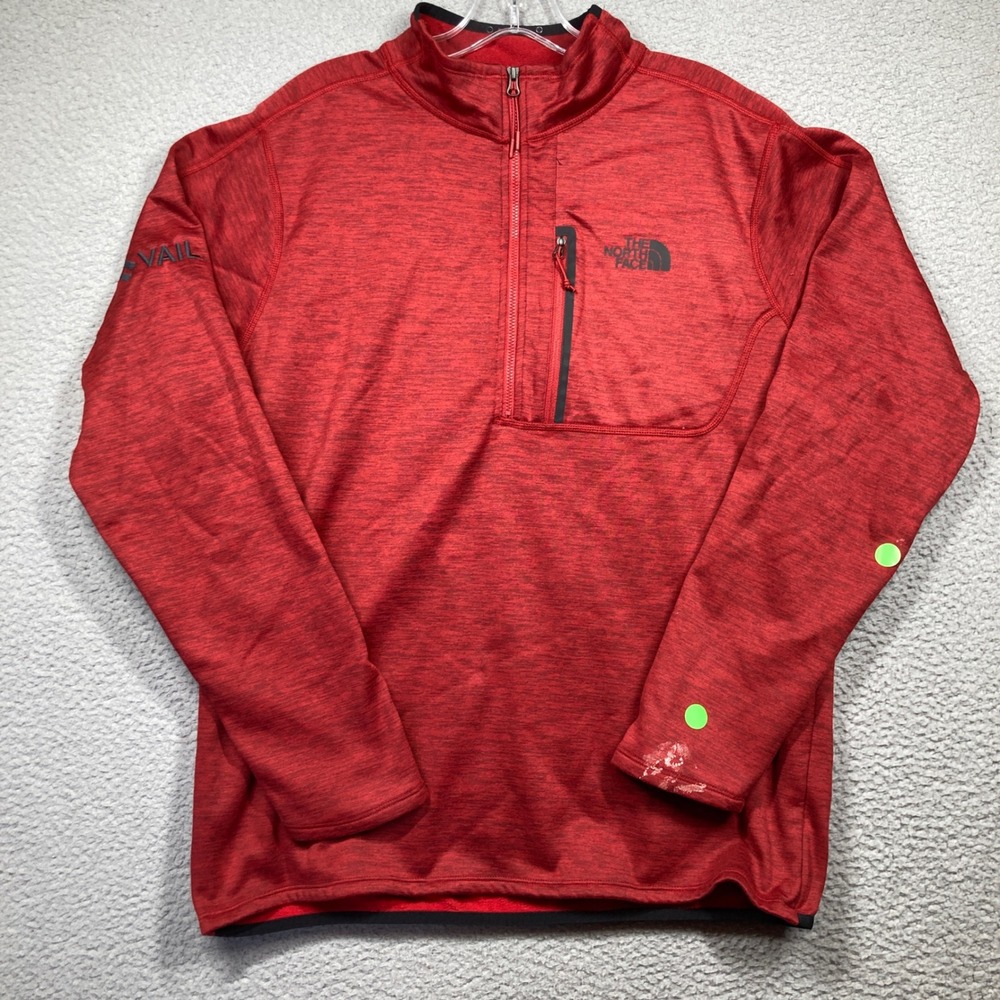 The North Face Pullover Mens Large Red Quarter Zip Vail Logo Heathered 9773